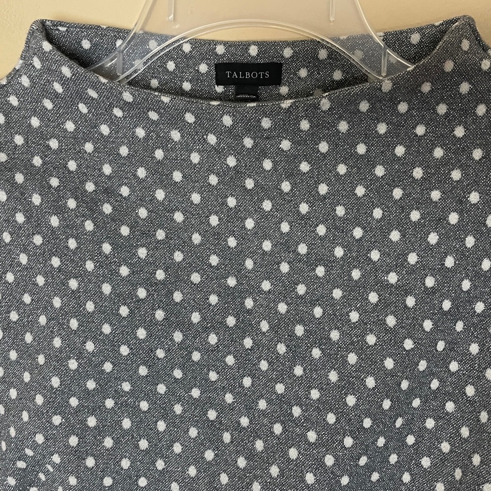 Talbots Top Large Metallic Polka Dot Balloon Sleeves Funnel Neck Business Casual - Picture 4 of 7